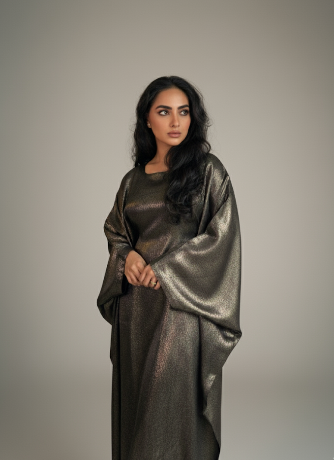 A woman wearing metallic abaya 